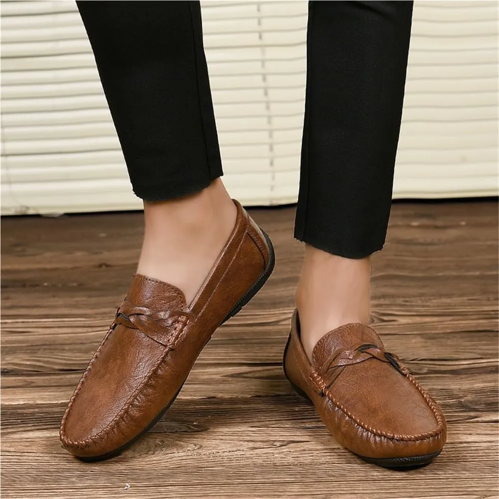 Mens Leather Loafers Lightweight Anti Slip Comfortable Flat Heel Classic Casual Shoes Outdoor Walking Driving Shoes