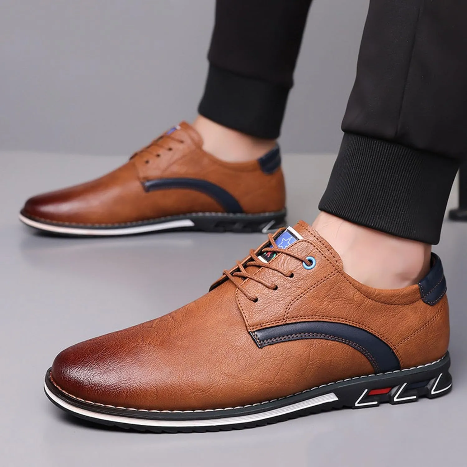Mens Leather Sneakers Non Slip Flat Business Shoes Lined Derby for Men Matte Leather Shoes with Supple and Durable Upper Waterproof Business Formal Boots with Cushion Sole