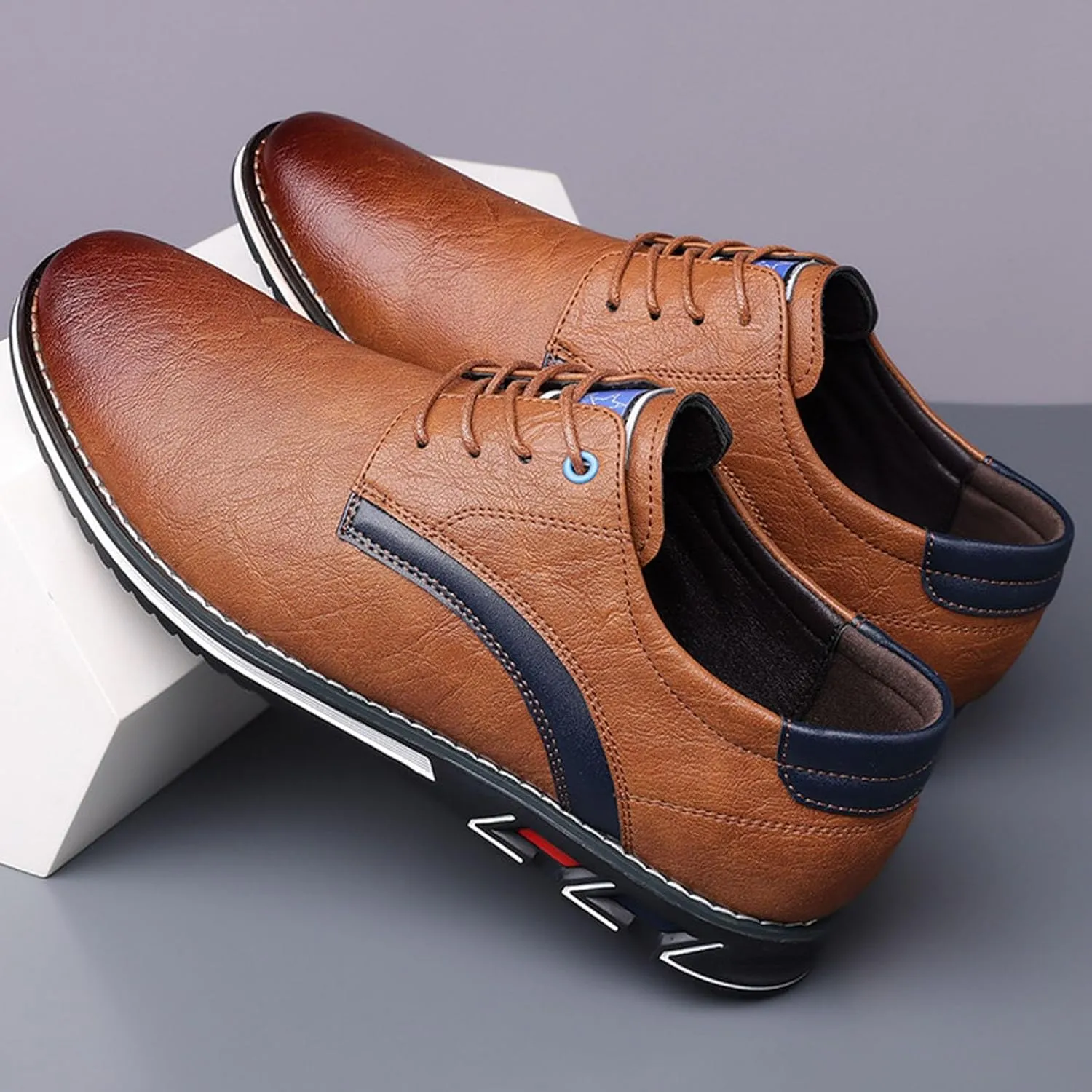 Mens Leather Sneakers Non Slip Flat Business Shoes Lined Derby for Men Matte Leather Shoes with Supple and Durable Upper Waterproof Business Formal Boots with Cushion Sole