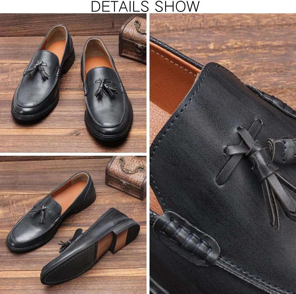 Men's Loafers Classic Slip-on Penny Loafers for Men Formal Oxfords Shoes Business Casual Dress Tassel Wooden Sole Loafers