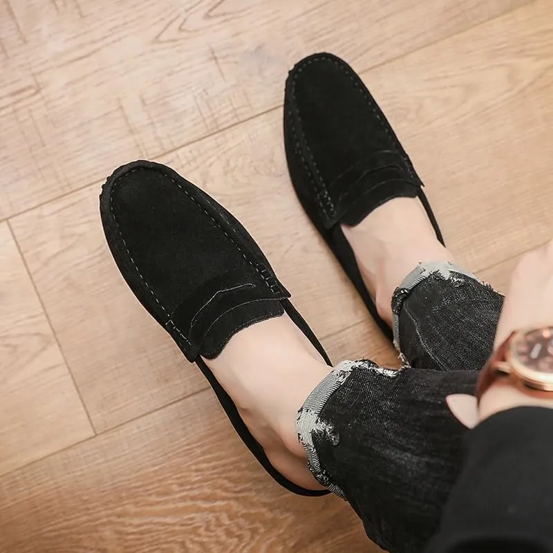 Mens Loafers Shoe Round Toe Suede Vamp Penny Half Loafers Shoes Resistant Comfortable Anti-Slip Classic Outdoor Slip On