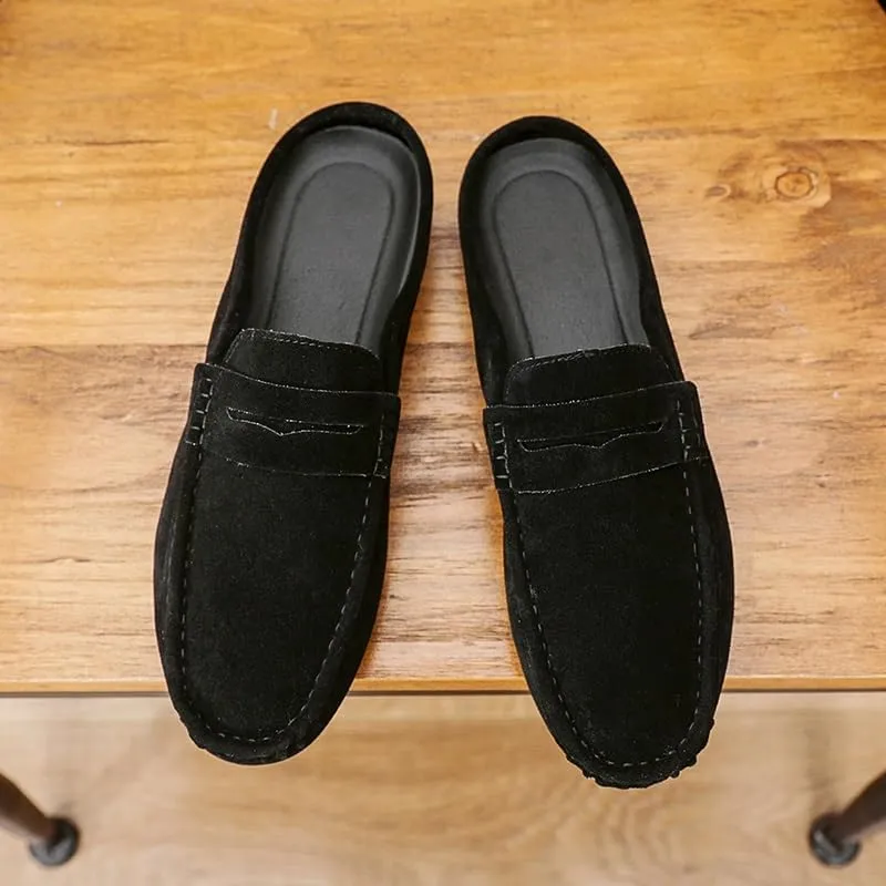 Mens Loafers Shoe Round Toe Suede Vamp Penny Half Loafers Shoes Resistant Comfortable Anti-Slip Classic Outdoor Slip On