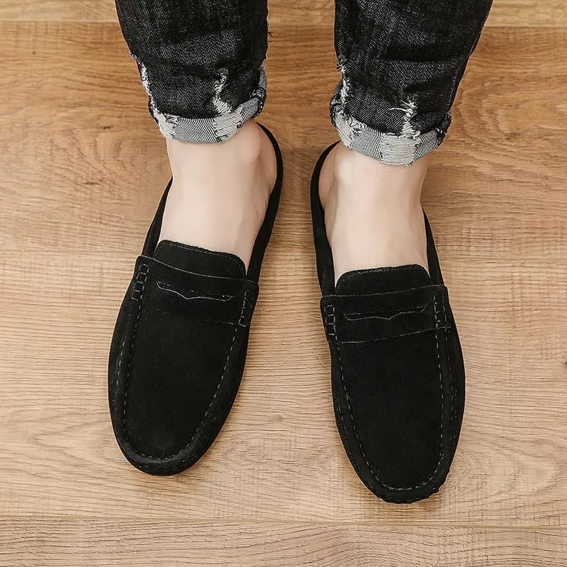 Mens Loafers Shoe Round Toe Suede Vamp Penny Half Loafers Shoes Resistant Comfortable Anti-Slip Classic Outdoor Slip On