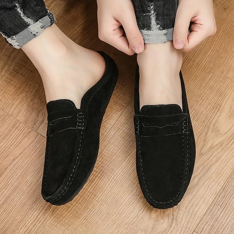 Mens Loafers Shoe Round Toe Suede Vamp Penny Half Loafers Shoes Resistant Comfortable Anti-Slip Classic Outdoor Slip On