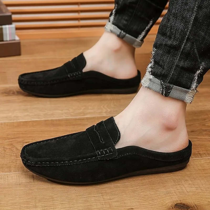 Mens Loafers Shoe Round Toe Suede Vamp Penny Half Loafers Shoes Resistant Comfortable Anti-Slip Classic Outdoor Slip On