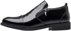 Men's Loafers Slip-On Shoes with Non-Slip Sole Side Zipper Hand-Sewn Classic Leather Business Dress Shoes