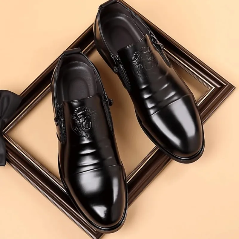 Men's Loafers Slip-On Shoes with Non-Slip Sole Side Zipper Hand-Sewn Classic Leather Business Dress Shoes