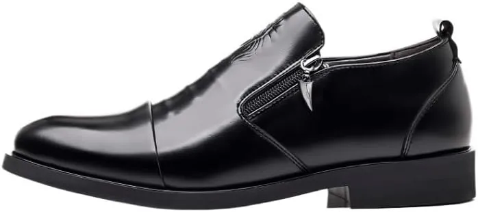 Men's Loafers Slip-On Shoes with Non-Slip Sole Side Zipper Hand-Sewn Classic Leather Business Dress Shoes
