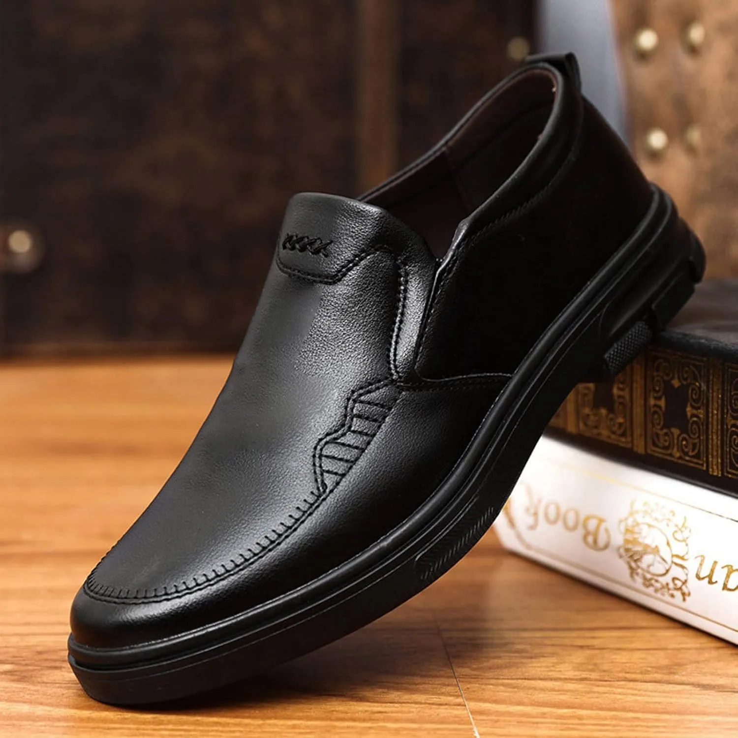 Mens Matte Leather Shoes Durable Thick Sole Dress Shoe Comfortable Business Formal Shoes Waterproof Daily Work Oxfords for Men Arch Support Walking Sneakers Cool Dating Leather Shoe