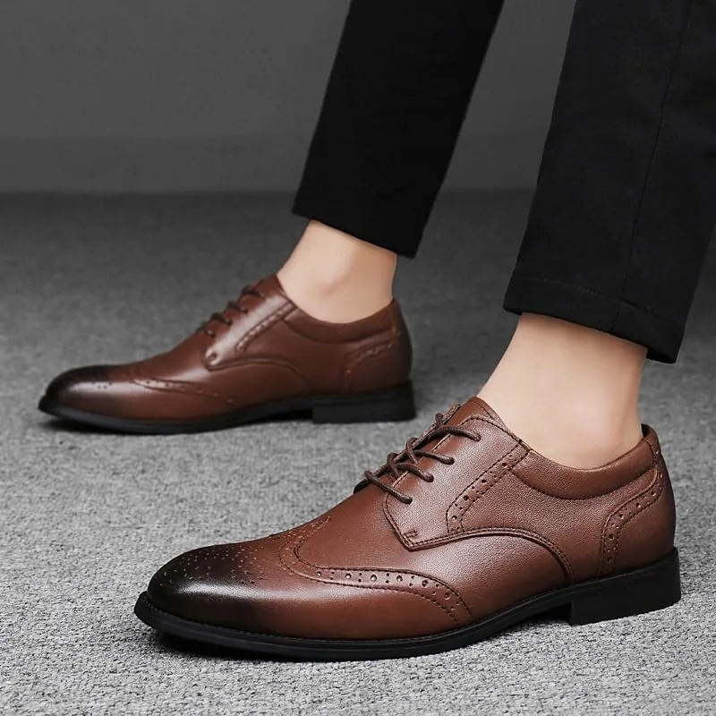 Men's Patent Leather Dress Shoes Lace-Up Formal Dress Shoes for Wedding Classic Oxfords Shoes(Brown,9)