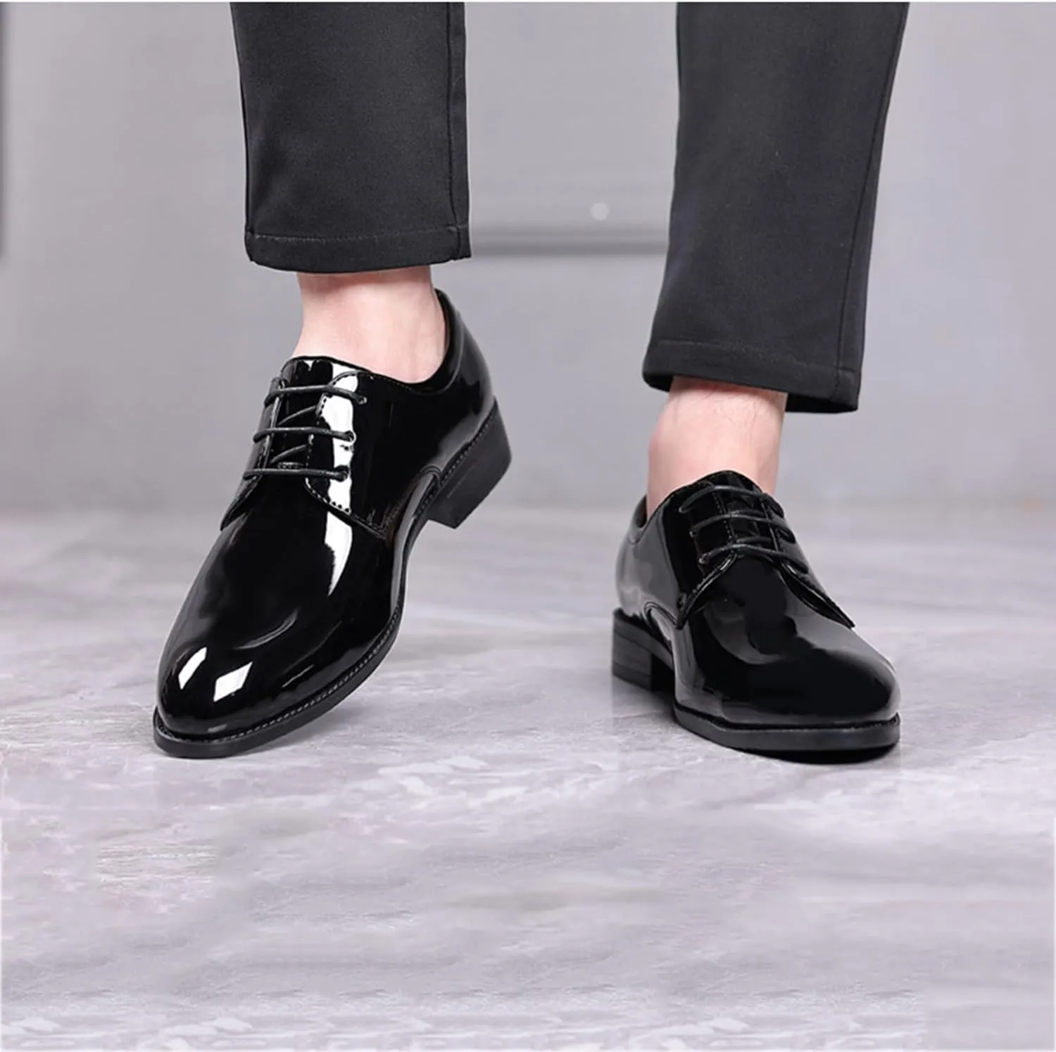 Men's Patent Leather Oxford Formal Business Dress Shoes Slip-Resistance Modern Suit Tuxedo Shoes for Men