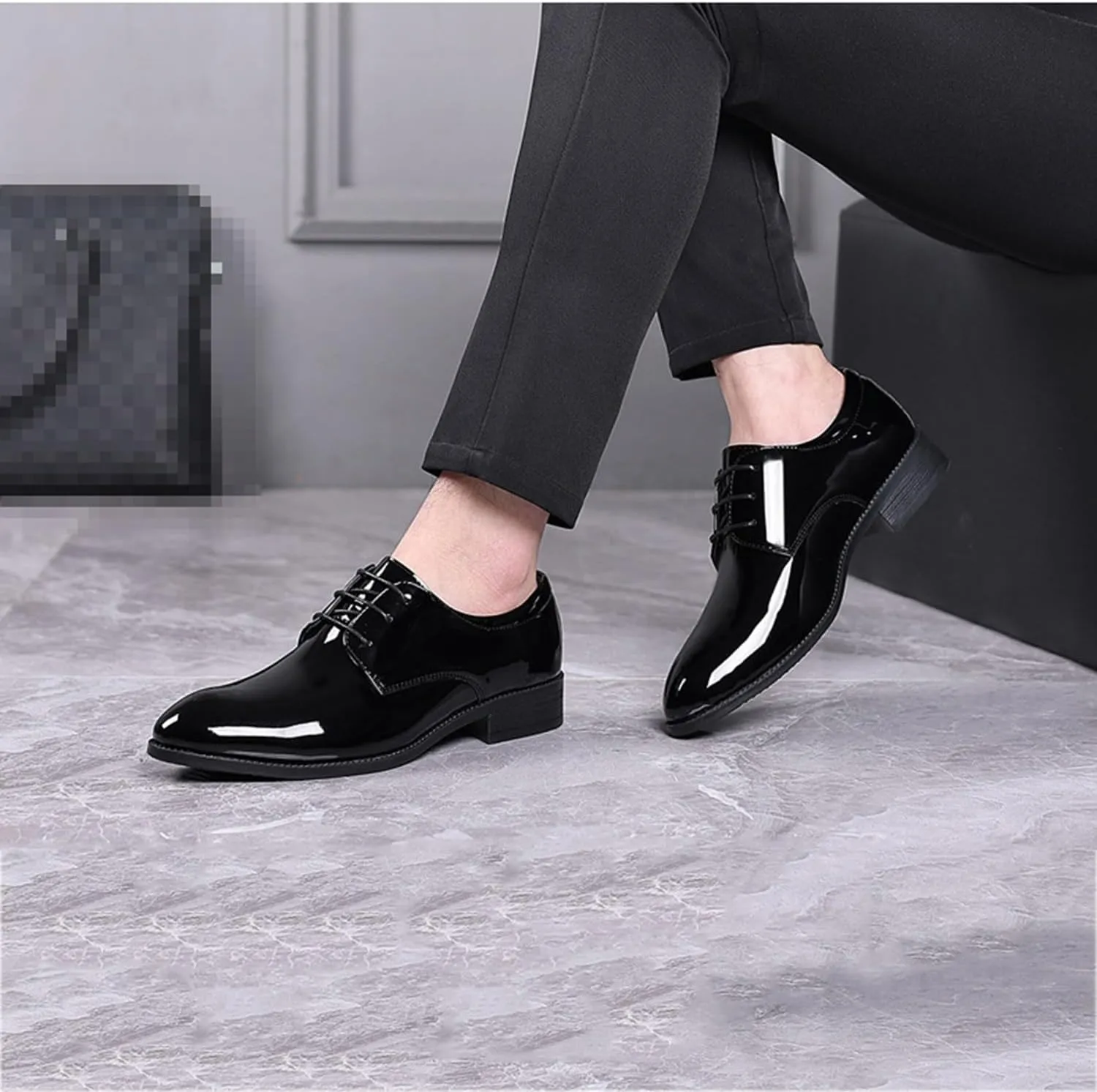 Men's Patent Leather Oxford Formal Business Dress Shoes Slip-Resistance Modern Suit Tuxedo Shoes for Men