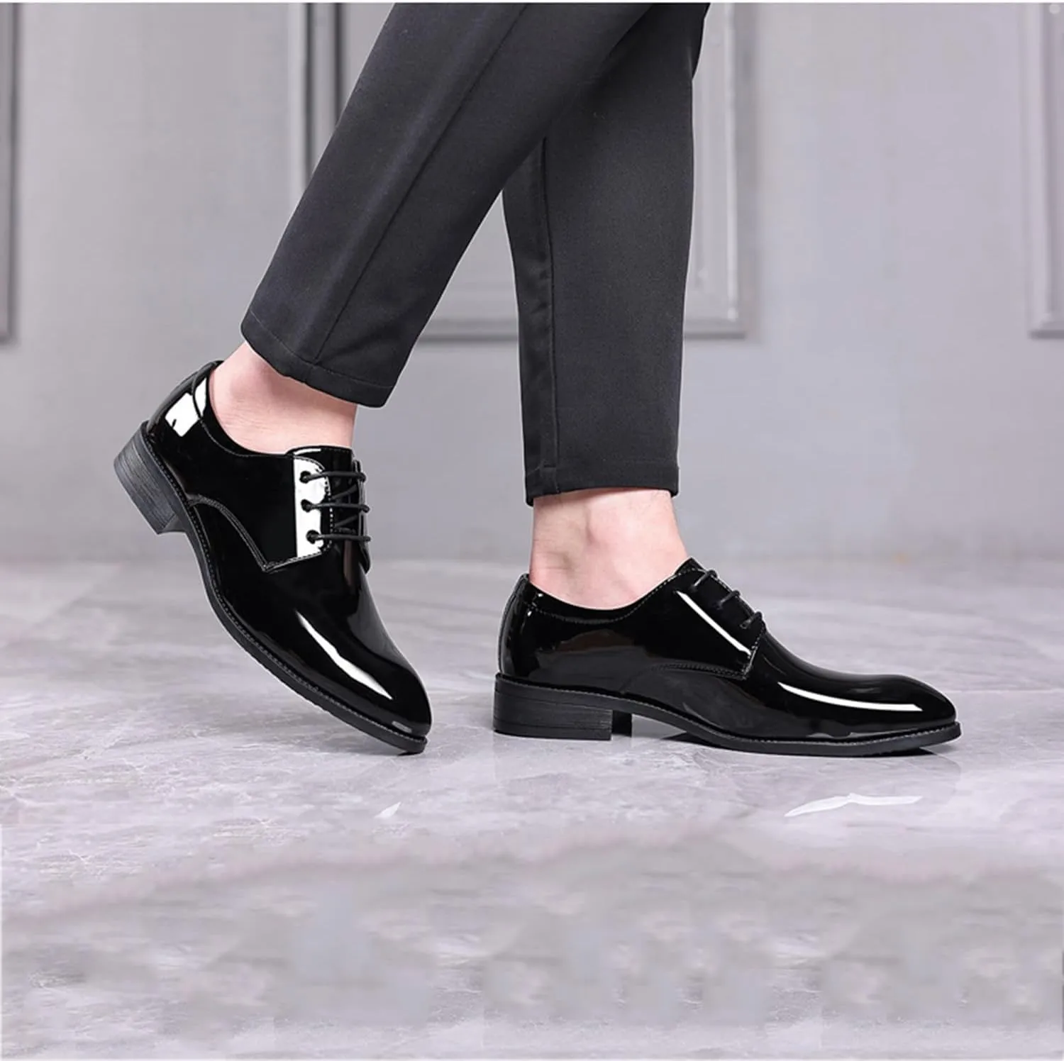 Men's Patent Leather Oxford Formal Business Dress Shoes Slip-Resistance Modern Suit Tuxedo Shoes for Men