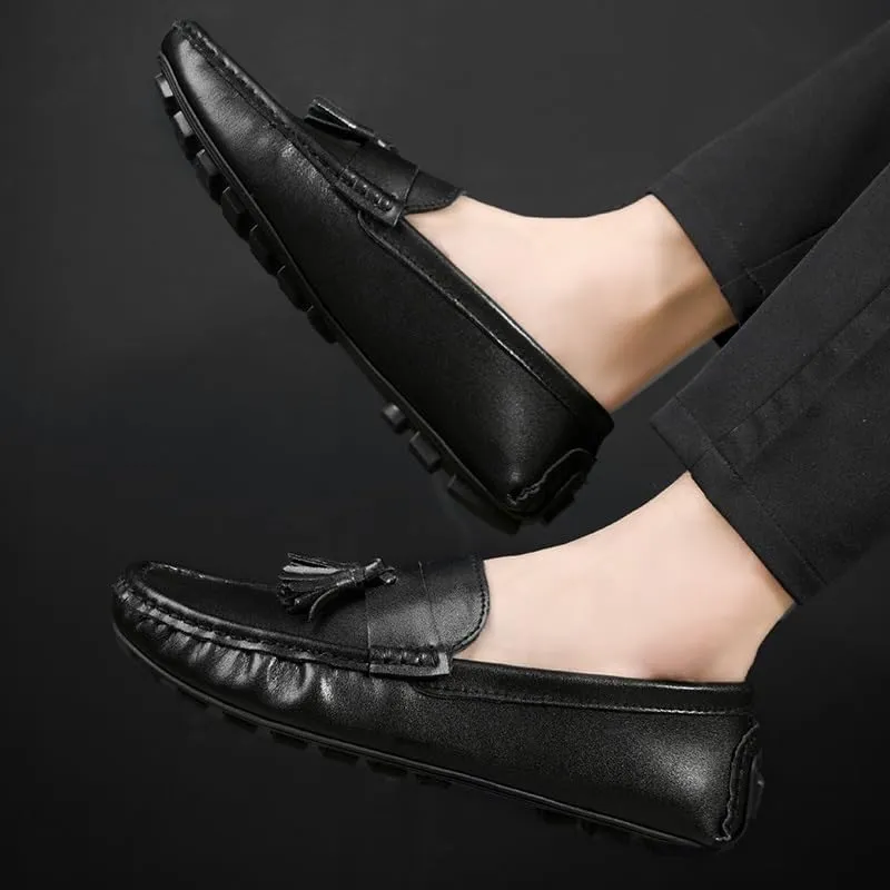 Mens Prom Loafers Faux Leather Classic Driving Loafers Round Toe Solid Color Slip-on