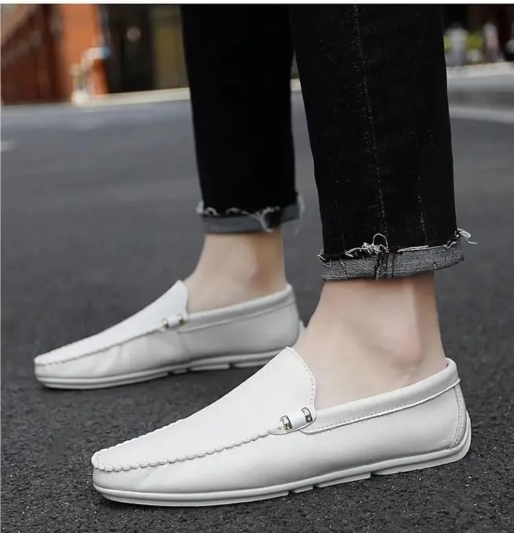 Men's PU Leather Loafers, Classic Round Toe Driving Shoes, Lightweight Flexible Solid Color Slip-Ons for Comfortable Walking