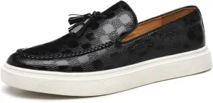 Men's PU Leather Slip-On Tassel Loafers Casual Platform Shoes Lightweight Driving Flat Leather Loafers