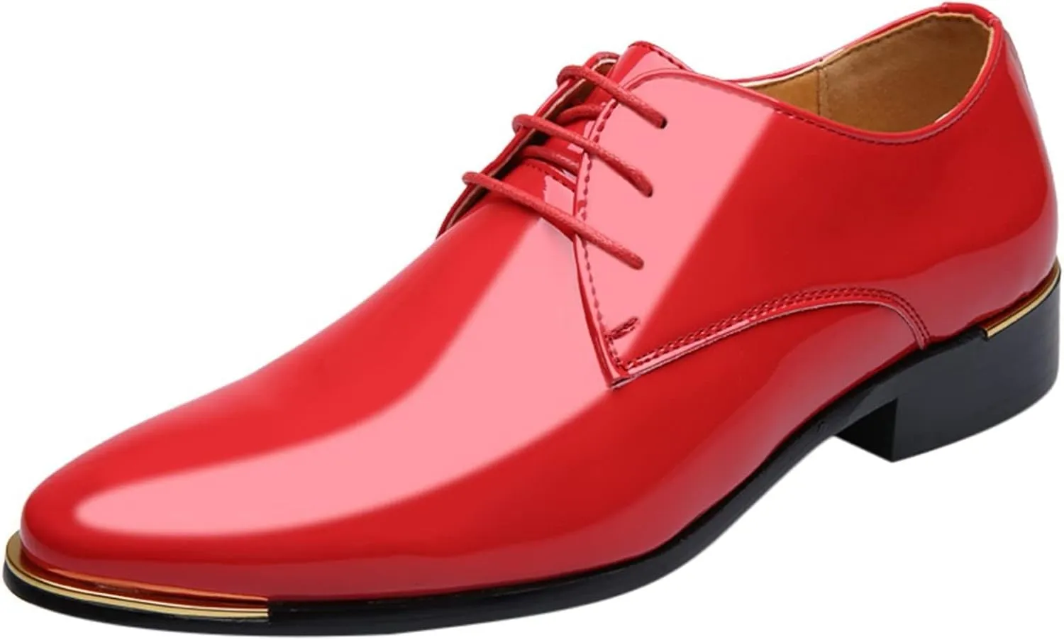 Mens Red Dress Shoes with Low Heel Lace Up Patent Leather Shoes for Men Comfortable Business Formal Oxfords Elegant Dating Leather Shoe for Men Red Low Top Office Work Boots Shoe Man