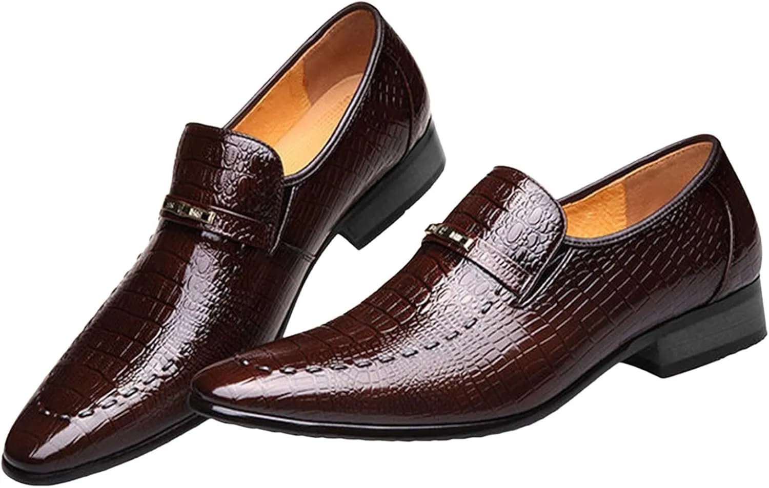 Mens Retro Business Formal Shoes with Low Heel Non Slip Arch Support Walking Shoe Men Comfortable Business Formal Shoes Lightweight Casual Dress Shoe Elegant Dating Weding Slip on Footwear