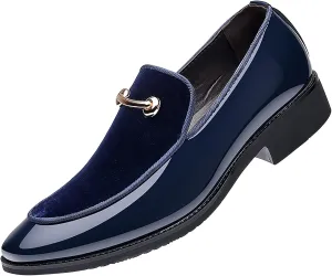 Mens Retro Dress Shoes with Low Heel Non Slip Casual Blue Suede Leather Shoes Arch Support Walking Shoe for Men Elegant Gentalmen Business Formal Shoe Lightweight Slip on Loafers