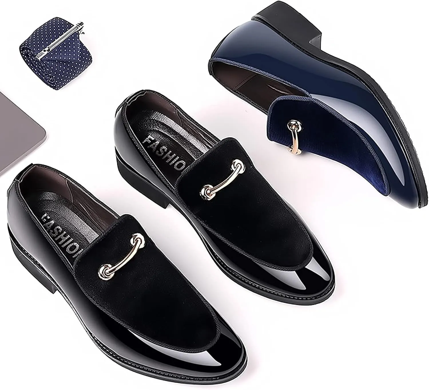 Mens Retro Dress Shoes with Low Heel Non Slip Casual Blue Suede Leather Shoes Arch Support Walking Shoe for Men Elegant Gentalmen Business Formal Shoe Lightweight Slip on Loafers