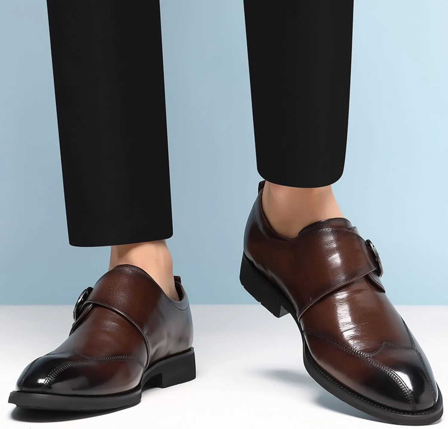 Mens Retro Leather Shoes with Single Buckle Strap Arch Support Walking Monk Shoe Men Elegant Dress Shoes Comfort Wingtip Oxfords Pointed Toe Modern Dress Sneakers Formal Business Shoe