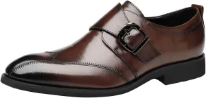 Mens Retro Leather Shoes with Single Buckle Strap Arch Support Walking Monk Shoe Men Elegant Dress Shoes Comfort Wingtip Oxfords Pointed Toe Modern Dress Sneakers Formal Business Shoe