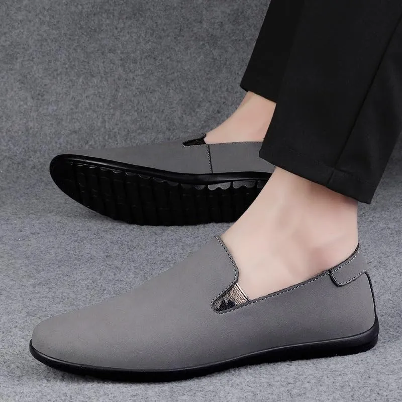 Mens Shoes Leather Party Solid Color Office Non Slip Rubber Sole Low Top Shoe Slip On