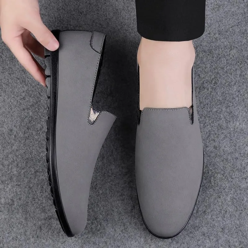 Mens Shoes Leather Party Solid Color Office Non Slip Rubber Sole Low Top Shoe Slip On