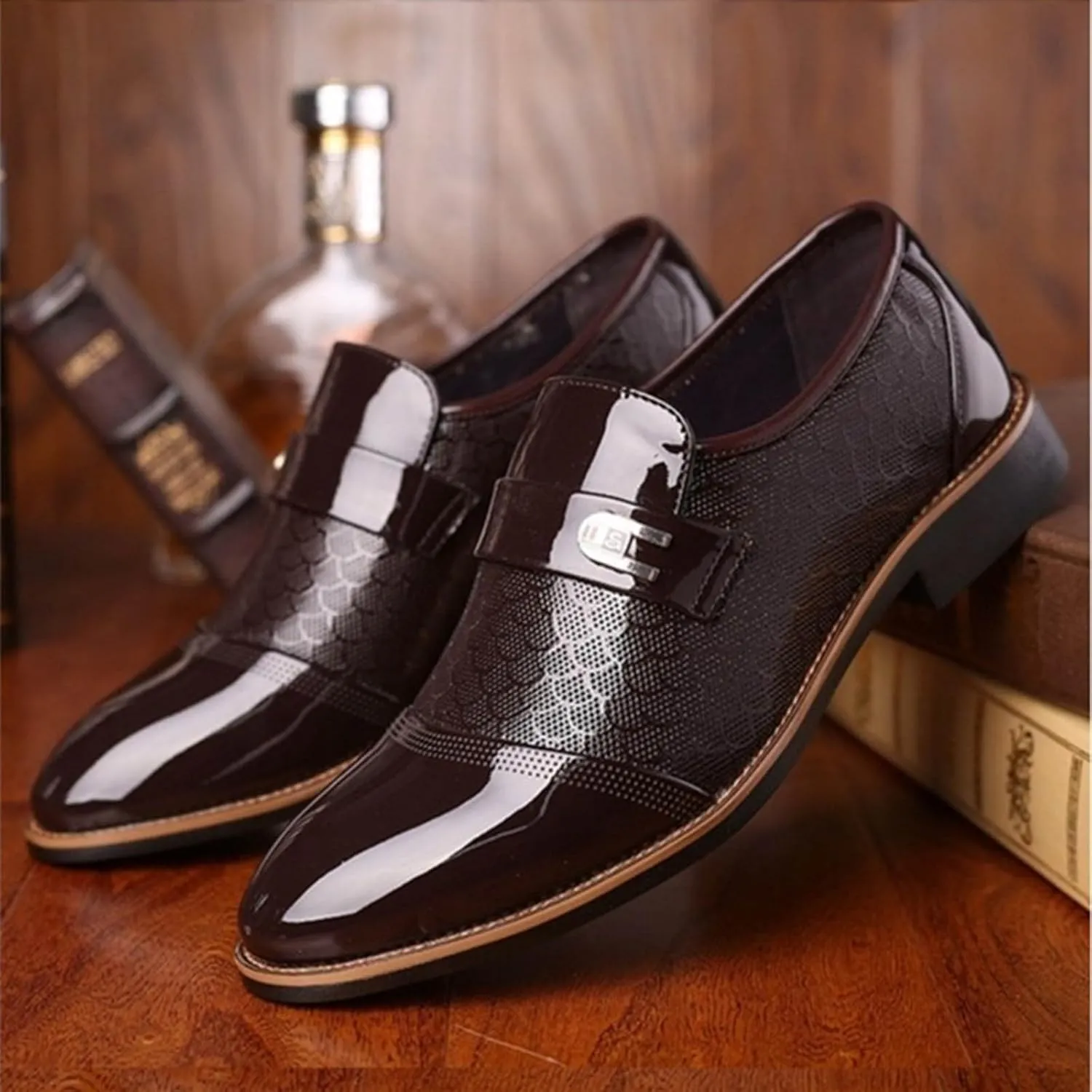 Mens Slip on Leather Shoes Casual Dress Shoes Low Heel Business Formal Shoe for Men Comfortable Daily Work Footwear Non Slip Durable Sole Business Accessories for Men