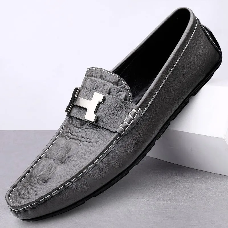 Men's Slip-On Penny Crocodile Pattern Loafers Ultra Light Genuine Leather Flat Shoes Classic Horsebit Tuxedo Wedding Shoes