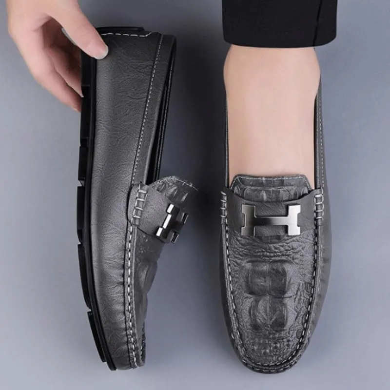 Men's Slip-On Penny Crocodile Pattern Loafers Ultra Light Genuine Leather Flat Shoes Classic Horsebit Tuxedo Wedding Shoes