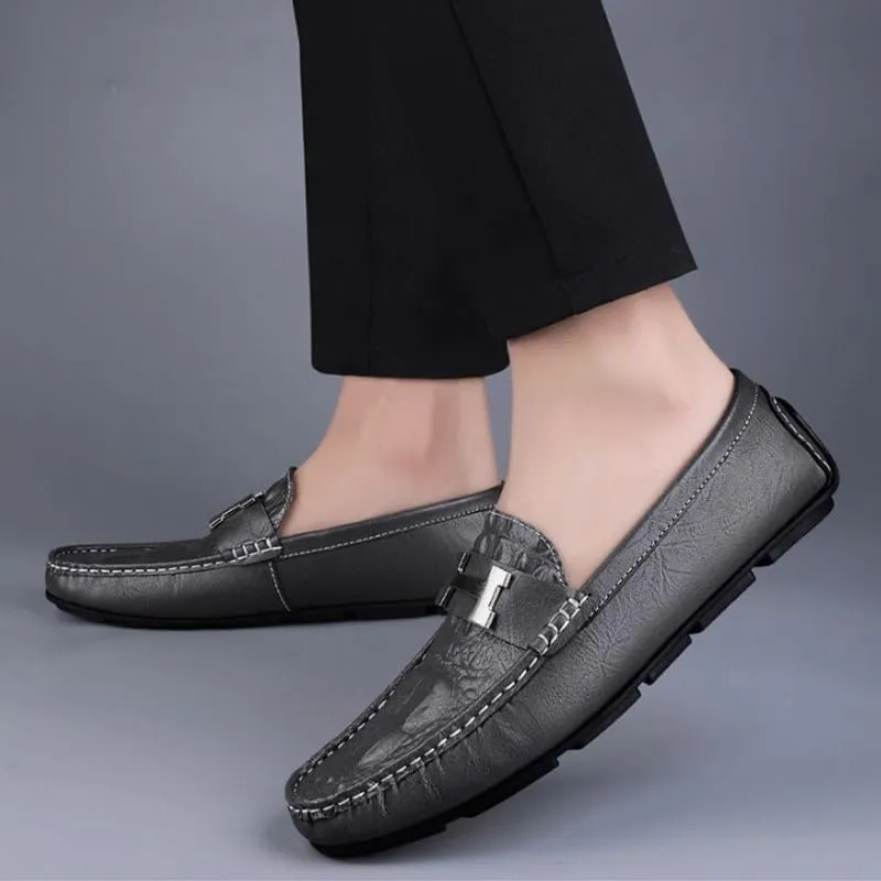 Men's Slip-On Penny Crocodile Pattern Loafers Ultra Light Genuine Leather Flat Shoes Classic Horsebit Tuxedo Wedding Shoes