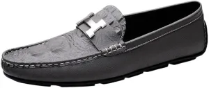 Men's Slip-On Penny Crocodile Pattern Loafers Ultra Light Genuine Leather Flat Shoes Classic Horsebit Tuxedo Wedding Shoes