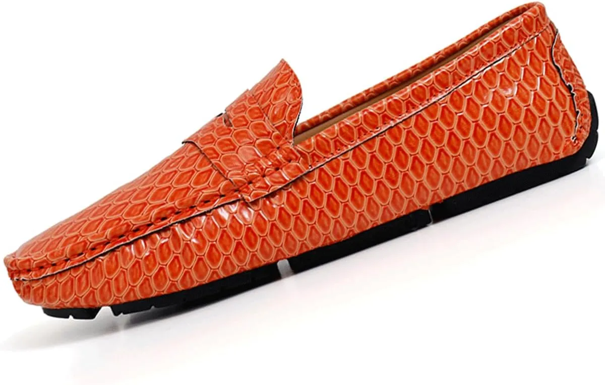 Men's Snake Embossed Leather Loafers Black Slip-On Driving Moccasins Shoes Style