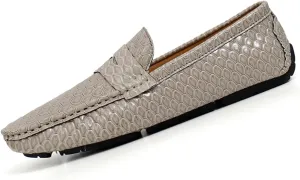 Men's Snake Embossed Leather Loafers Black Slip-On Driving Moccasins Shoes Style