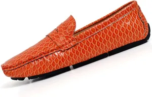 Men's Snake Embossed Leather Loafers Black Slip-On Driving Moccasins Shoes Style