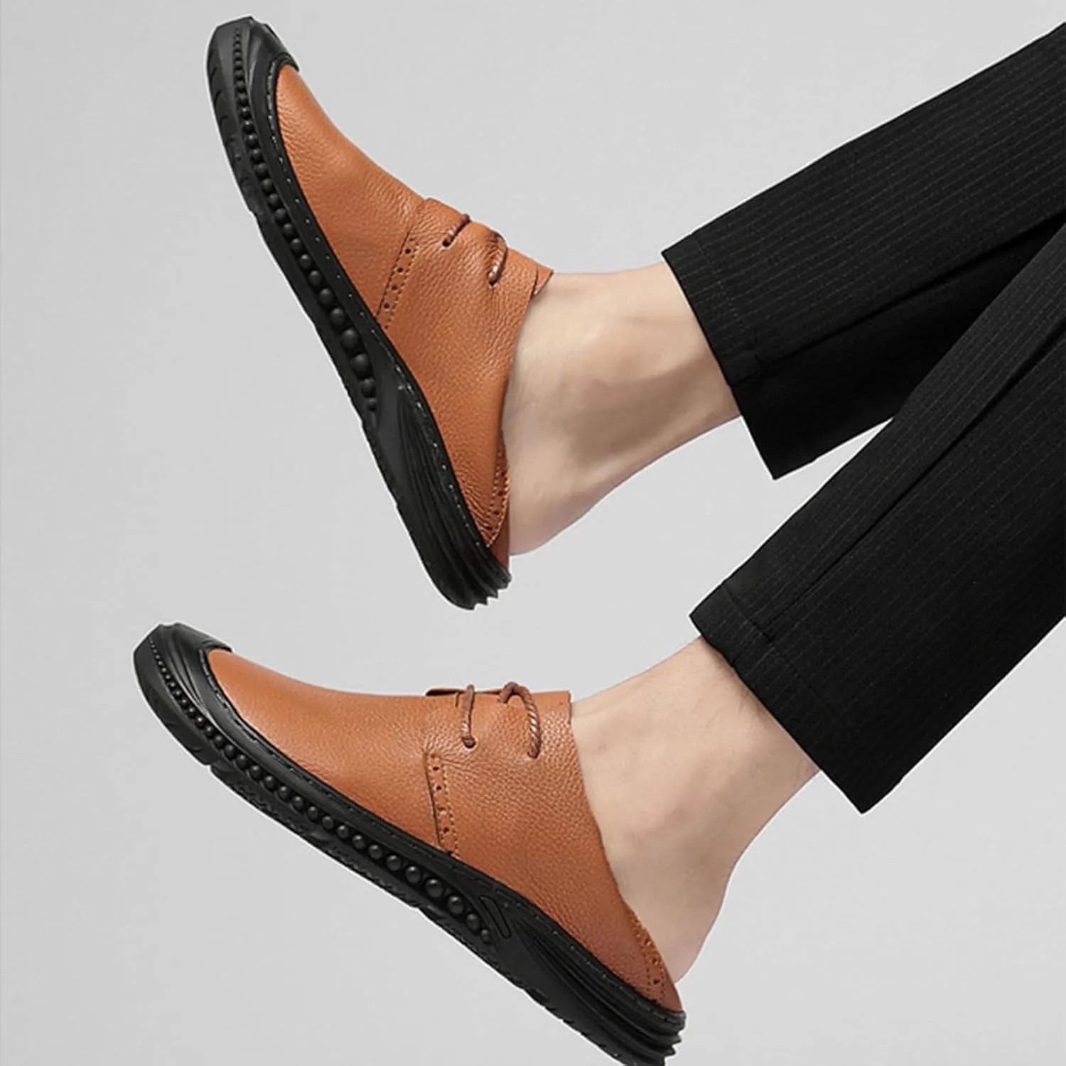 Men's Soft Leather Lace Up Flat Loafers Hand Stitching Comfortable Soft Sole Slip On Driving Walking Shoes Casual Dress Loafers