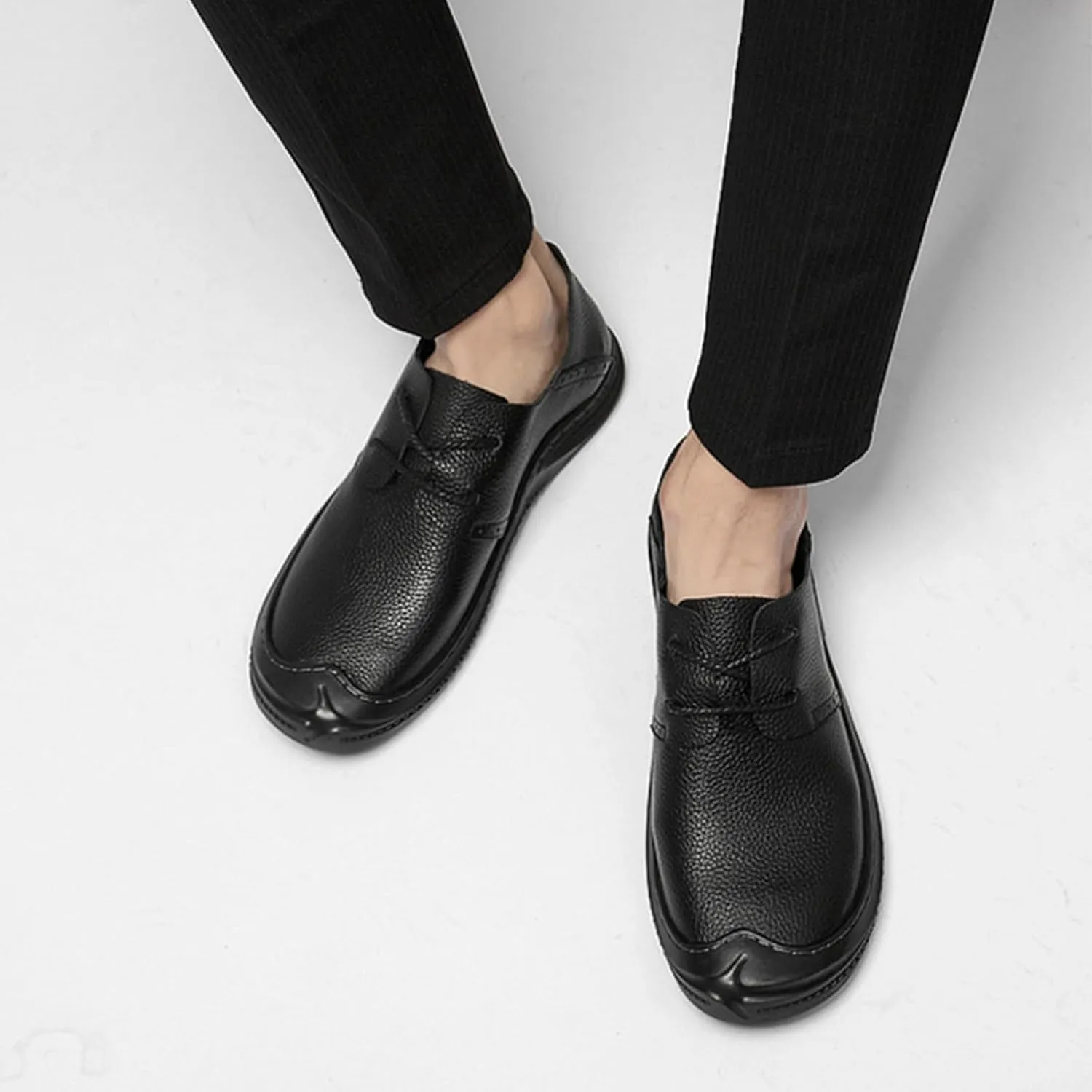 Men's Soft Leather Lace Up Flat Loafers Hand Stitching Comfortable Soft Sole Slip On Driving Walking Shoes Casual Dress Loafers