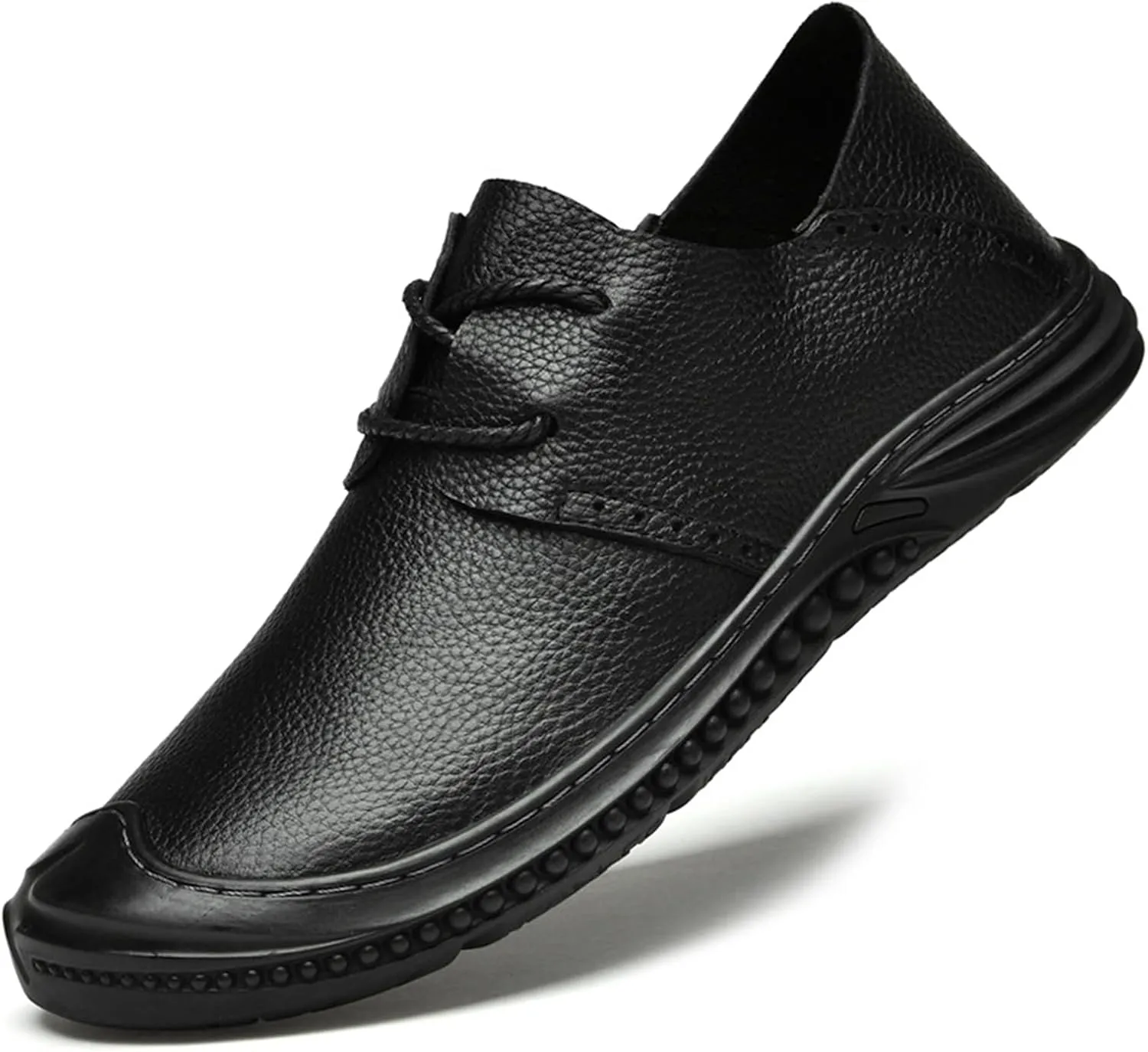 Men's Soft Leather Lace Up Flat Loafers Hand Stitching Comfortable Soft Sole Slip On Driving Walking Shoes Casual Dress Loafers
