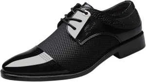 Men's Summer Dress Shoes with Breathable Mesh Casual Business Dress Shoes Summer Cap Toe Oxfords Men Lace Up Fashion Leather Shoe Comfortable Arch Support Walking Leather Derby Shoe