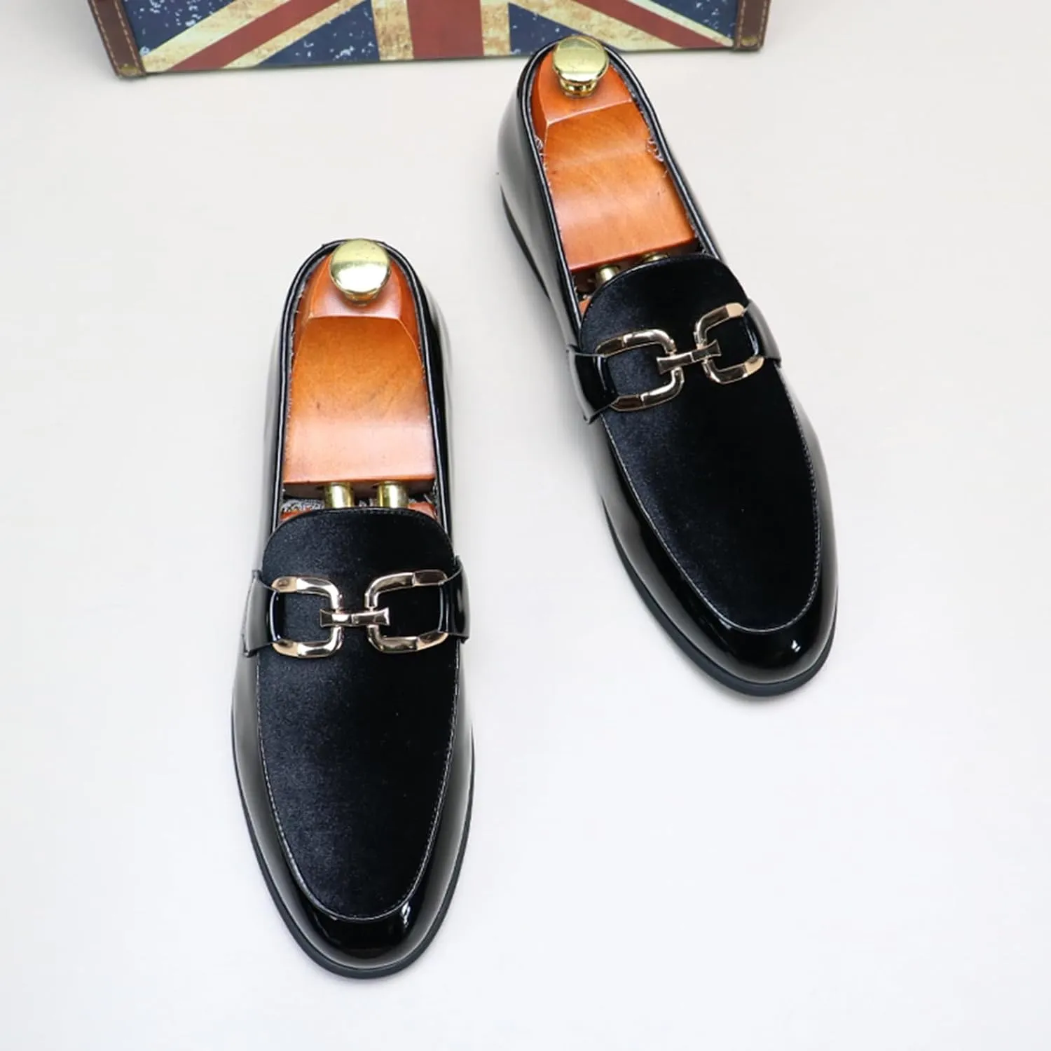 Men's Tuxedo Patent Loafers Classic Velvet Slip-On Dress Shoes Wedding Party Prom Shoes