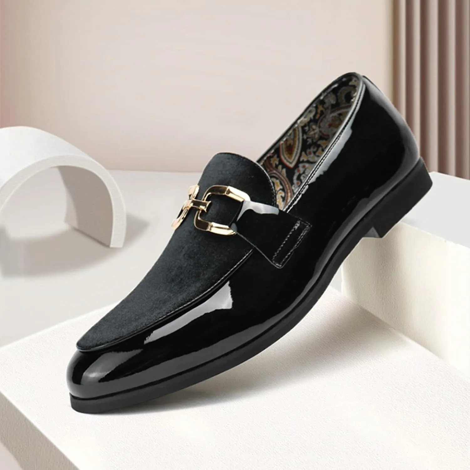 Men's Tuxedo Patent Loafers Classic Velvet Slip-On Dress Shoes Wedding Party Prom Shoes