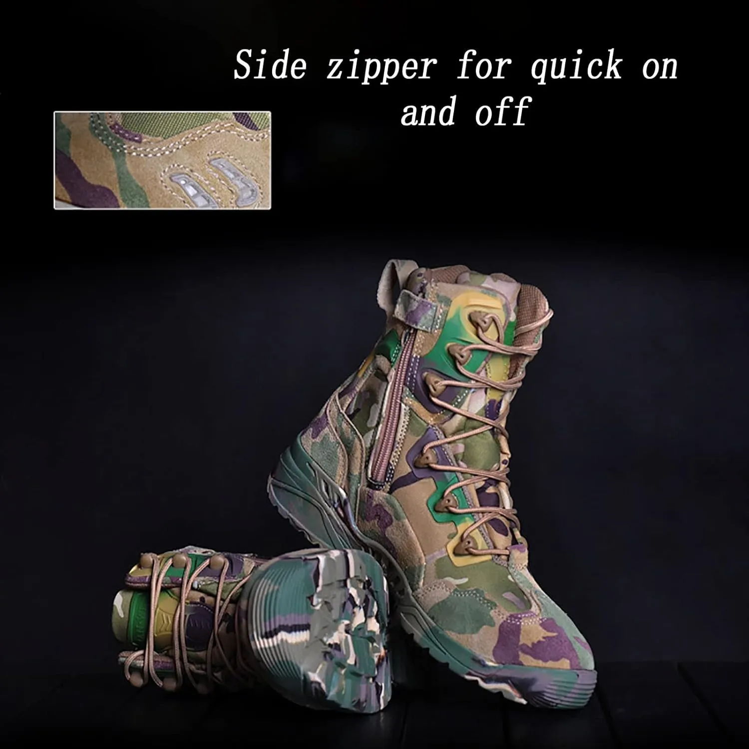 Men's Ultralight Combat Boots, Spring Autumn Outdoor Comfort with Zipper Hiking Shoes, Comfort Durable Lace-up Sports Tactical Military Boots