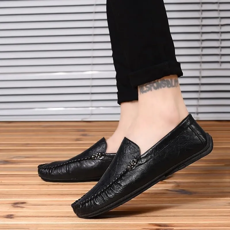 Men's Vegan Leather Loafers - Round Toe Driving Shoes, Lightweight Flexible Slip-Resistant Perfect for Parties and Everyday Wear