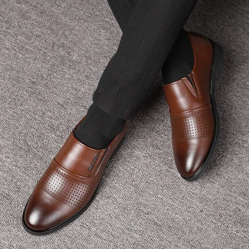 Mens Weding Shoes Casual Non Slip Leather Shoes Breathable Slip on Brogues for Men Matte Leather Business Shoe for Men Supple Formal Dress Shoe Arch Support Daily Work Footwear