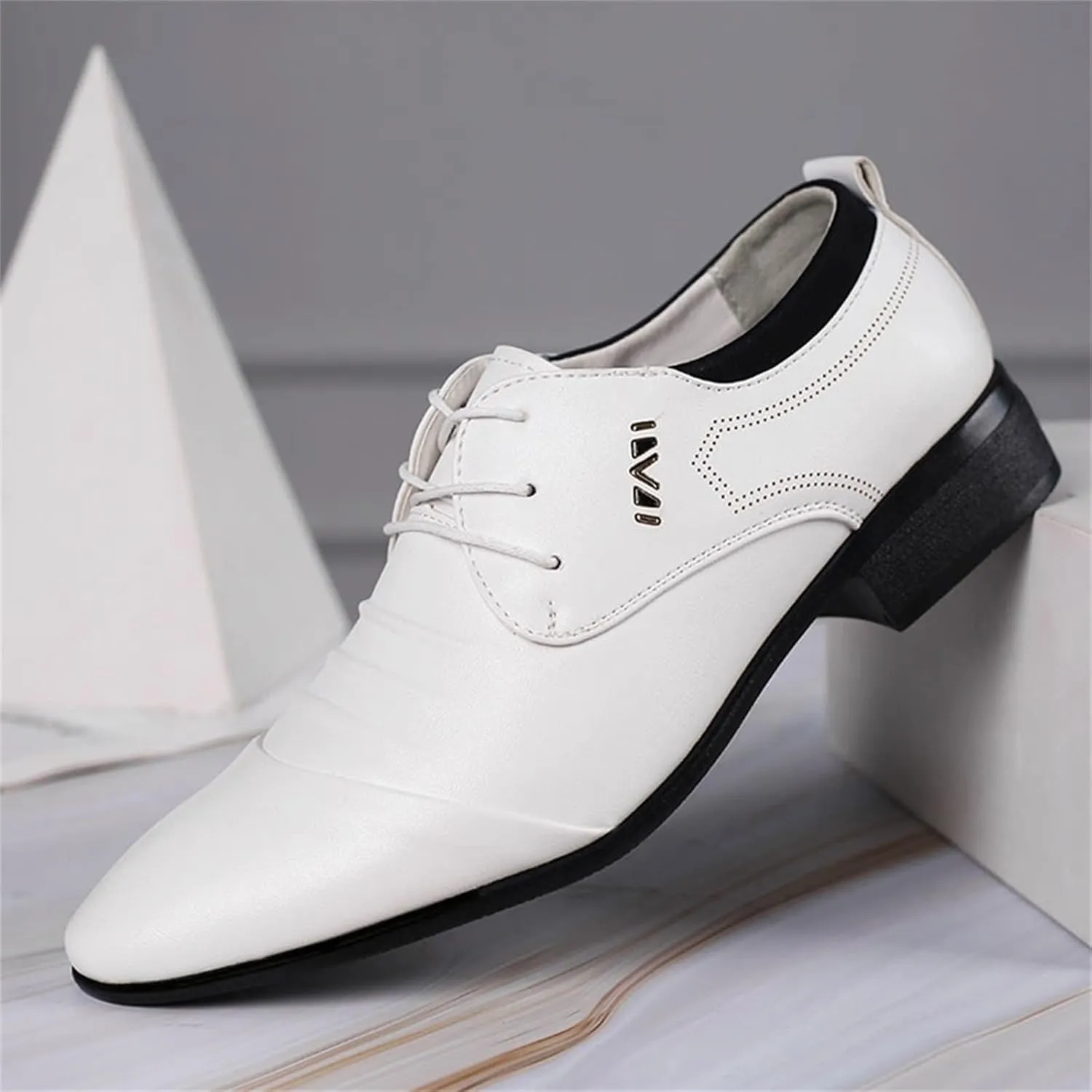 Mens White Leather Dress Shoes Elegant Weding Daiting Footwear for Men Comfortable Suit Leather Shoes Lace up Arch Support Busniess Formal Shoe Supple Dress Footwear Dressy Casual