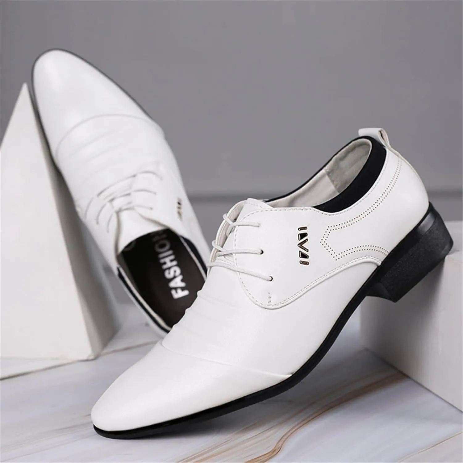 Mens White Leather Dress Shoes Elegant Weding Daiting Footwear for Men Comfortable Suit Leather Shoes Lace up Arch Support Busniess Formal Shoe Supple Dress Footwear Dressy Casual