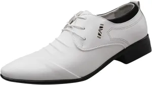 Mens White Leather Dress Shoes Elegant Weding Daiting Footwear for Men Comfortable Suit Leather Shoes Lace up Arch Support Busniess Formal Shoe Supple Dress Footwear Dressy Casual