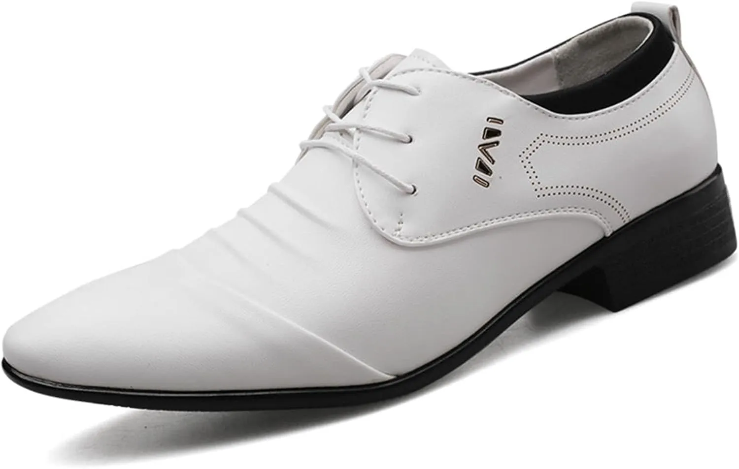 Mens White Leather Dress Shoes Elegant Weding Daiting Footwear for Men Comfortable Suit Leather Shoes Lace up Arch Support Busniess Formal Shoe Supple Dress Footwear Dressy Casual
