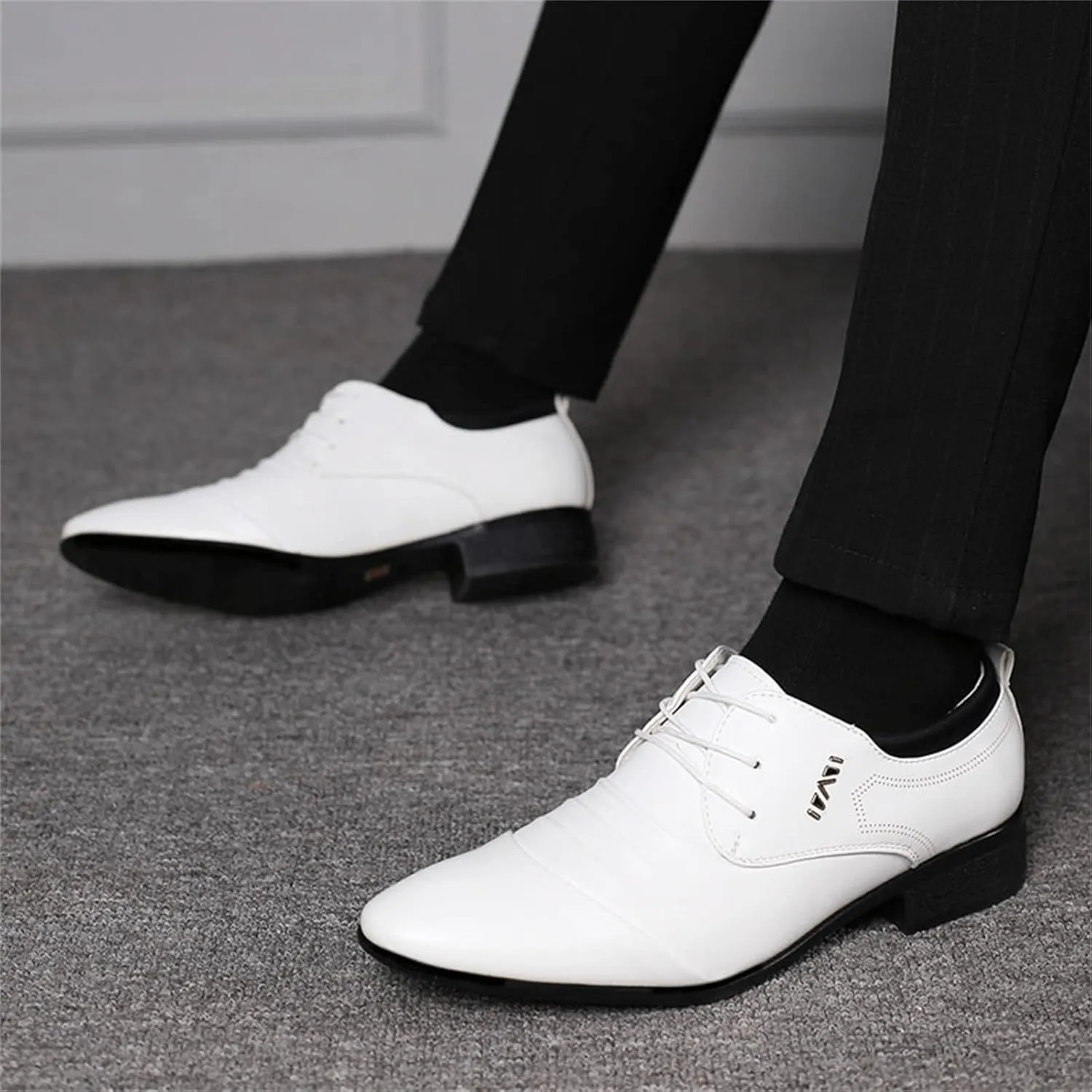 Mens White Leather Dress Shoes Elegant Weding Daiting Footwear for Men Comfortable Suit Leather Shoes Lace up Arch Support Busniess Formal Shoe Supple Dress Footwear Dressy Casual